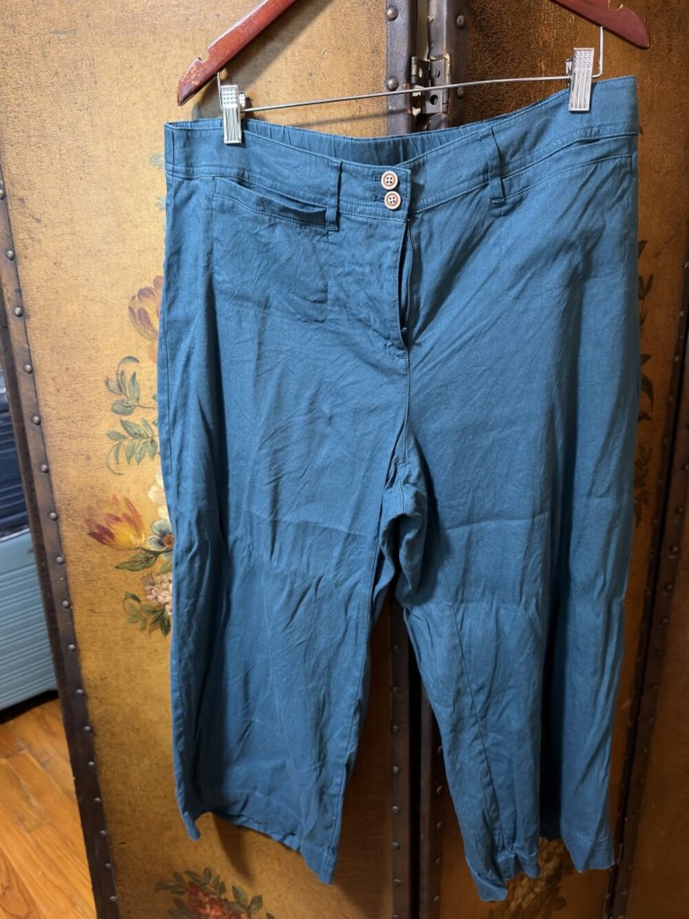 J.Jill Linen Stretch Pants Teal Blue Green XL Petite Cropped